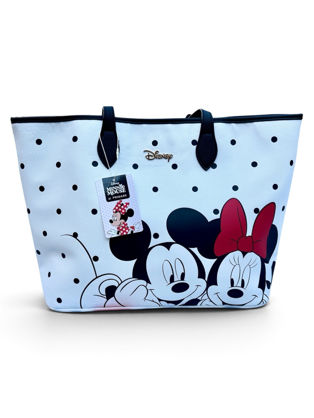 Disney White Polka Dot Minnie & Mickey Tote with Black Trim and Red Bow